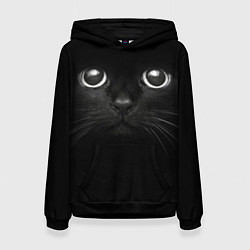 Толстовка-худи женская Взгляд чёрного кота, цвет: 3D-черный
