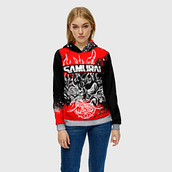 Толстовка-худи женская Самурай - Маска Они - киберпанк, цвет: 3D-меланж — фото 2