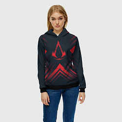 Толстовка-худи женская Красный символ Assassins Creed на темном фоне со с, цвет: 3D-черный — фото 2