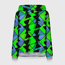 Толстовка-худи женская Абстрактные узор из геометрических фигур в зеленых, цвет: 3D-меланж