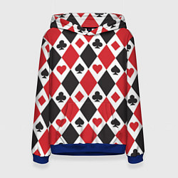 Толстовка-худи женская Фон из карточных мастей, цвет: 3D-синий