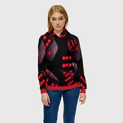 Толстовка-худи женская Игральные кости на черном фоне, цвет: 3D-красный — фото 2
