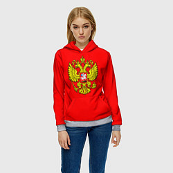 Толстовка-худи женская Герб Российской Империи на красном фоне, цвет: 3D-меланж — фото 2