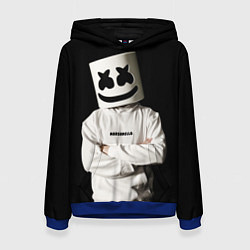 Толстовка-худи женская Marshmello на чёрном фоне, цвет: 3D-синий