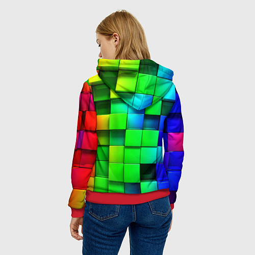 Женская толстовка Цветные неоновые кубы / 3D-Красный – фото 4