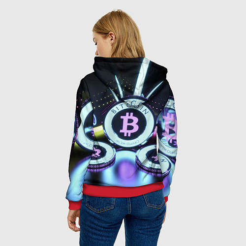 Женская толстовка Неоновый светящийся биткоин / 3D-Красный – фото 4