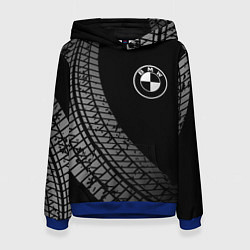 Толстовка-худи женская BMW tire tracks, цвет: 3D-синий