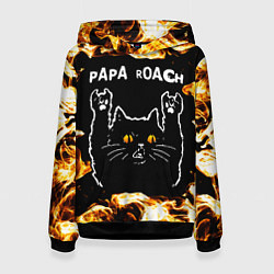 Толстовка-худи женская Papa Roach рок кот и огонь, цвет: 3D-черный