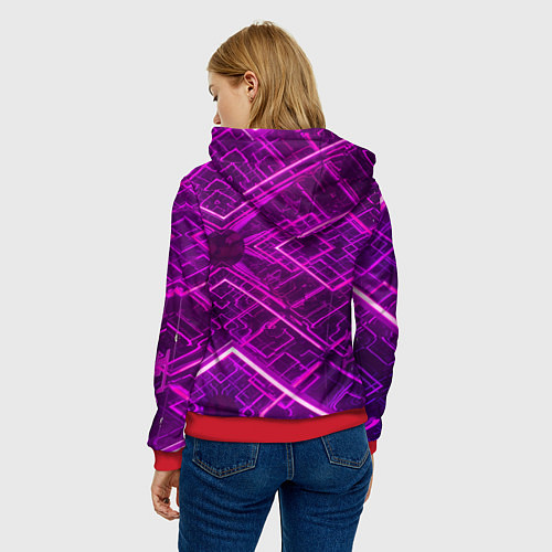 Женская толстовка Абстрактные геометрические фиолетовые объекты / 3D-Красный – фото 4