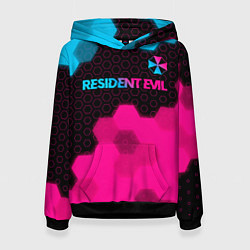 Толстовка-худи женская Resident Evil - neon gradient: символ сверху, цвет: 3D-черный