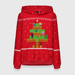 Толстовка-худи женская Майнкрафт : Новогодний свитер, цвет: 3D-красный