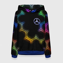 Толстовка-худи женская Mercedes - neon pattern, цвет: 3D-синий