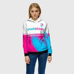 Толстовка-худи женская Porsche neon gradient style: символ сверху, цвет: 3D-черный — фото 2