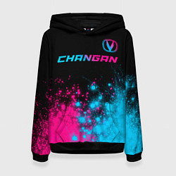 Толстовка-худи женская Changan - neon gradient: символ сверху, цвет: 3D-черный