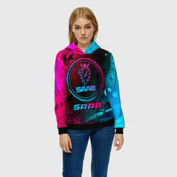 Толстовка-худи женская Saab - neon gradient, цвет: 3D-черный — фото 2