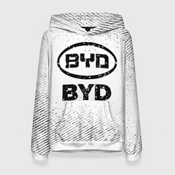 Толстовка-худи женская BYD с потертостями на светлом фоне, цвет: 3D-белый