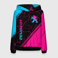 Толстовка-худи женская Peugeot - neon gradient: надпись, символ, цвет: 3D-черный