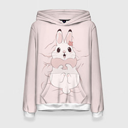 Толстовка-худи женская Милый кролик на розовом, цвет: 3D-белый