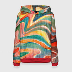 Толстовка-худи женская Полосатый зигзаг акварель, цвет: 3D-красный