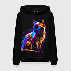 Толстовка-худи женская Неоновый сиамский котёнок, цвет: 3D-черный
