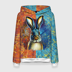 Толстовка-худи женская Огненный новогодний кролик, цвет: 3D-белый
