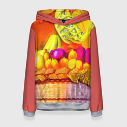 Толстовка-худи женская Спелые фрукты и овощи в плетеной корзине, цвет: 3D-меланж