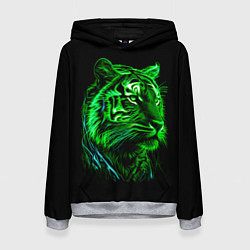 Толстовка-худи женская Нейросеть: неоновый зелёный тигр, цвет: 3D-меланж