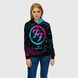 Толстовка-худи женская Foo Fighters - neon gradient, цвет: 3D-черный — фото 2