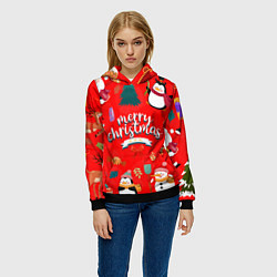 Толстовка-худи женская Merry christmas art, цвет: 3D-черный — фото 2