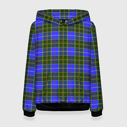 Толстовка-худи женская Ткань Шотландка сине-зелёная, цвет: 3D-черный