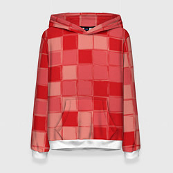 Толстовка-худи женская Красный паттерн из кубов, цвет: 3D-белый