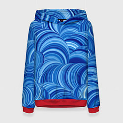 Толстовка-худи женская Дуговой шлейф - синий паттерн, цвет: 3D-красный