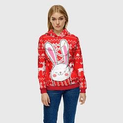 Толстовка-худи женская Новогодний свитер с символом года, цвет: 3D-красный — фото 2