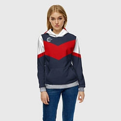 Толстовка-худи женская FIRM темно-синий с красной полосой, цвет: 3D-меланж — фото 2