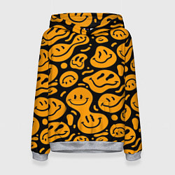 Толстовка-худи женская Растекающийся оранжевый смайл, цвет: 3D-меланж