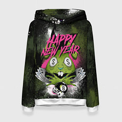 Толстовка-худи женская Geen rabbit happy new year, цвет: 3D-белый