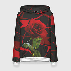 Толстовка-худи женская Одинокая красная роза, цвет: 3D-белый