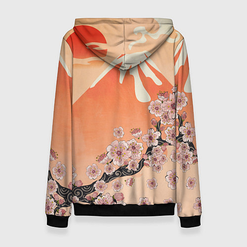 Женская толстовка Ветка цветущей сакуры и вулкан / 3D-Черный – фото 2