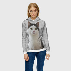 Толстовка-худи женская Задумчивый котик, цвет: 3D-белый — фото 2
