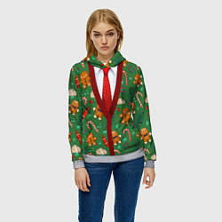 Толстовка-худи женская Новогодний свитер с печеньками, цвет: 3D-меланж — фото 2
