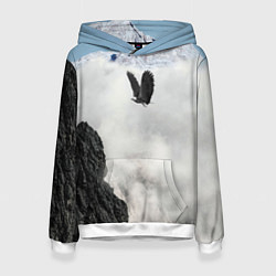 Толстовка-худи женская Горный орёл в небе, цвет: 3D-белый