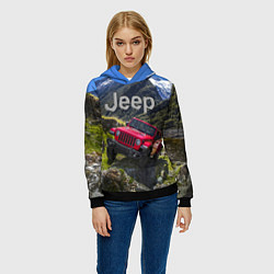 Толстовка-худи женская Chrysler Jeep Wrangler Rubicon - горы, цвет: 3D-черный — фото 2