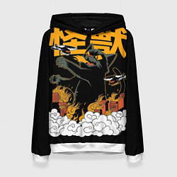 Толстовка-худи женская Кот-годзилла, цвет: 3D-белый