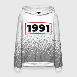 Толстовка-худи женская 1991 - в красной рамке на светлом, цвет: 3D-белый