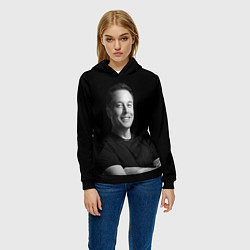 Толстовка-худи женская Илон Маск, портрет, цвет: 3D-черный — фото 2