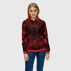 Толстовка-худи женская Полосы красные и чёрные, цвет: 3D-красный — фото 2