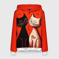 Женская толстовка Влюблённые кошки на красном фоне