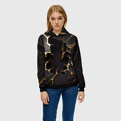 Толстовка-худи женская Трещины в пропасть: черно-золотой узор, цвет: 3D-черный — фото 2