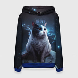 Толстовка-худи женская Мемный кот в космосе, цвет: 3D-синий