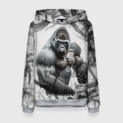 Толстовка-худи женская Накаченная горилла, цвет: 3D-меланж